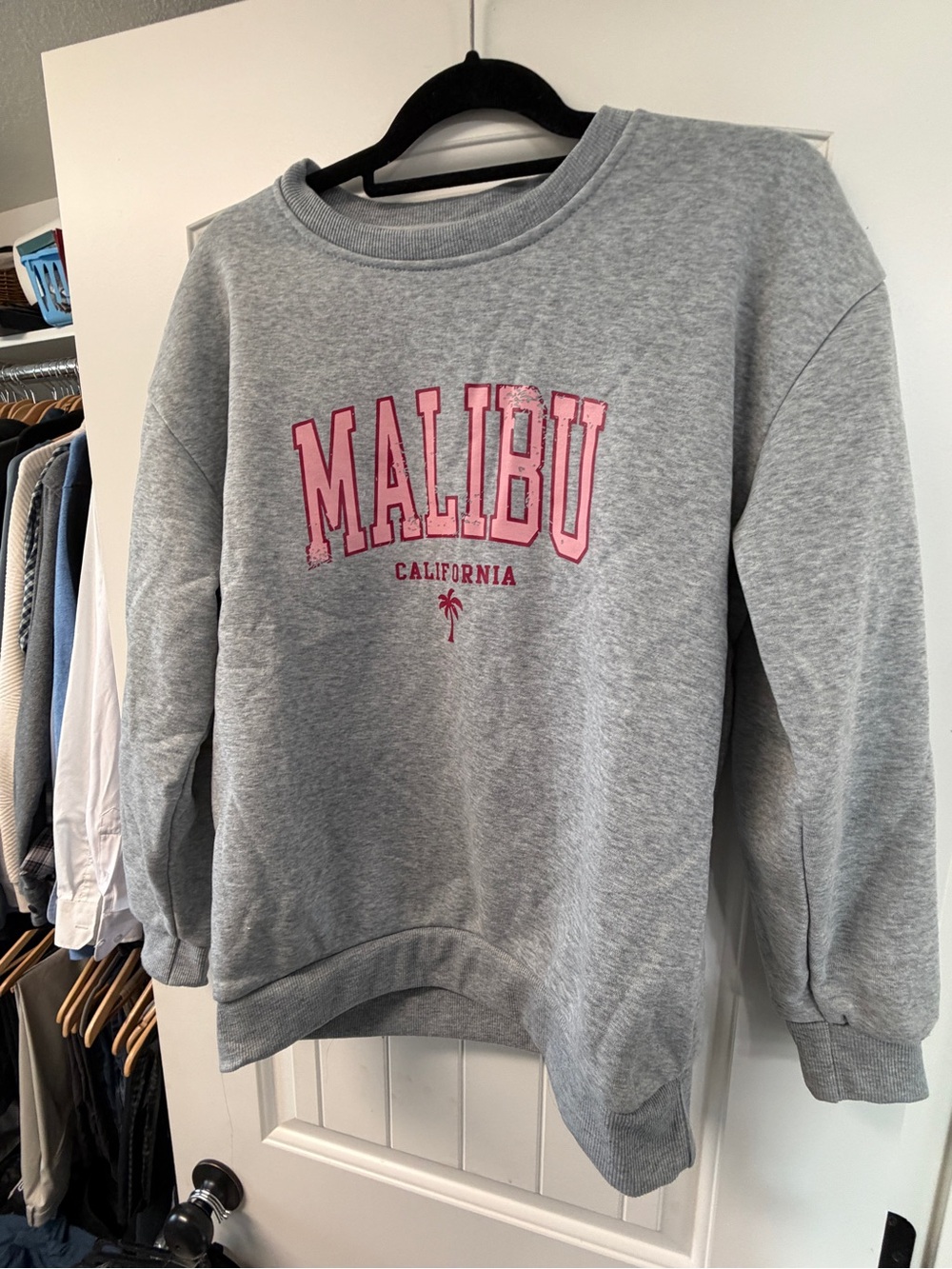 SHEIN Gray Crewneck Sweatshirt with Pink Malibu Graphic